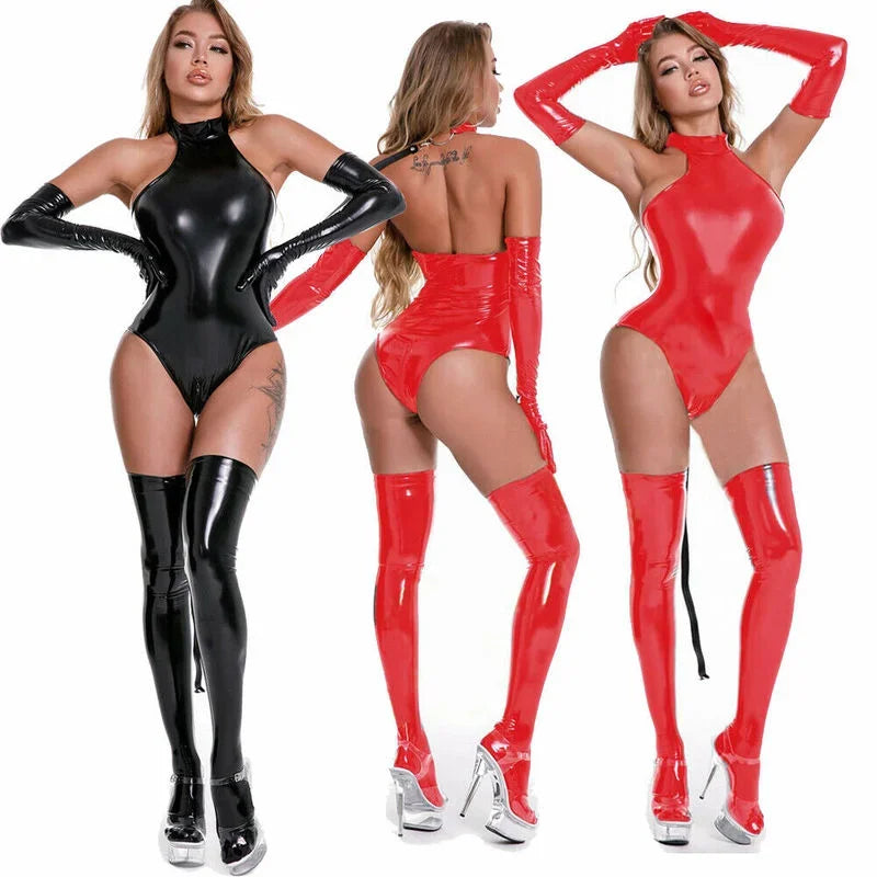 Faux Leather Latex Bodysuit